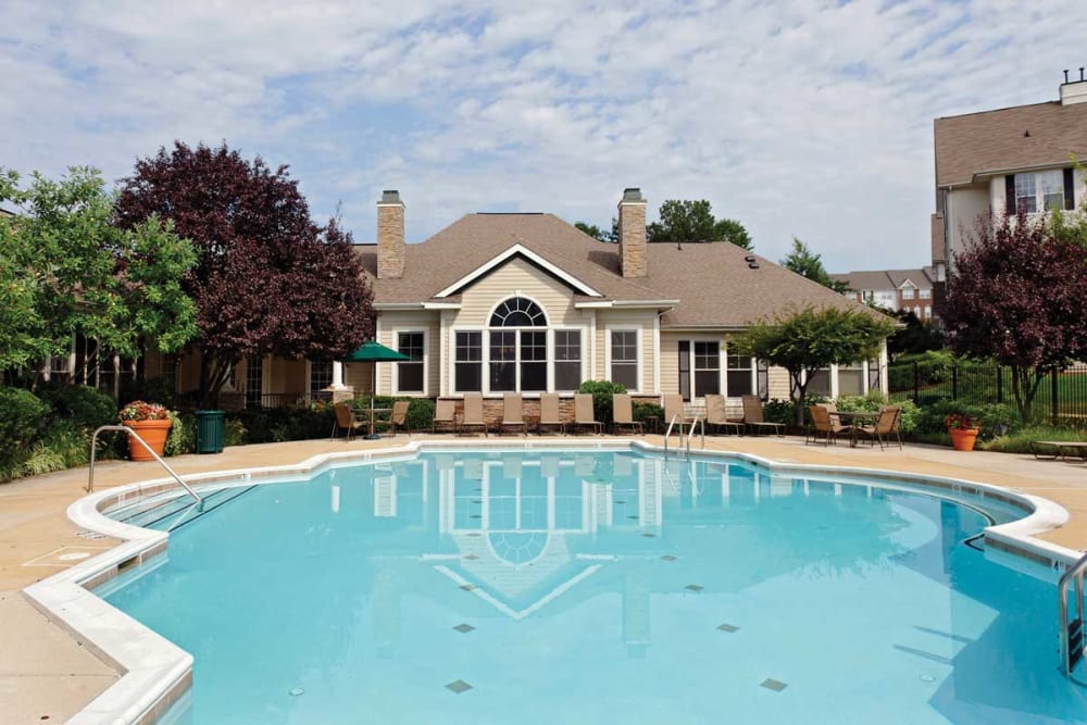 Sparkling swimming pool at The Village at Potomac Falls Apartment Homes in Sterling, Virginia