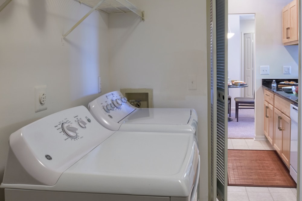 Full size washer and dryer in an apartment at Lakeside Terraces in Sterling Heights, Michigan