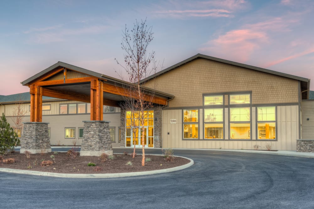 The main entrance at Juniper Springs Senior Living in Redmond, Oregon. 