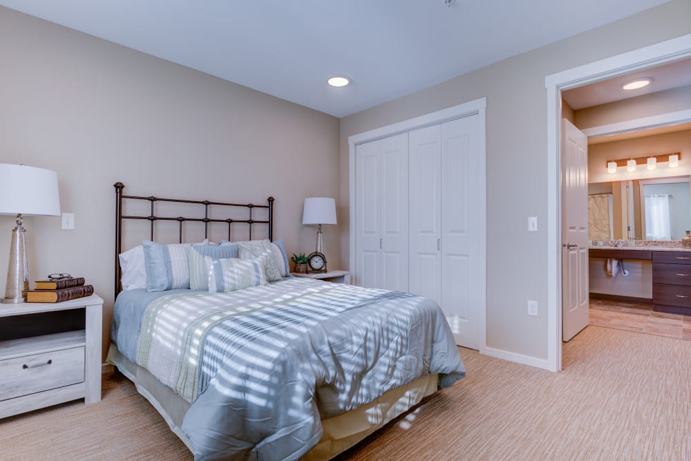 Spacious resident bedroom at Juniper Springs Senior Living in Redmond, Oregon. 