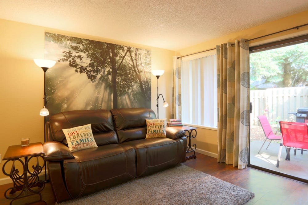 Spacious living room at Oakbrook Apartments in Vancouver, Washington