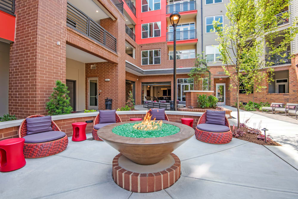 Firepit and outdoor lounge at Mercury NoDa in Charlotte, North Carolina