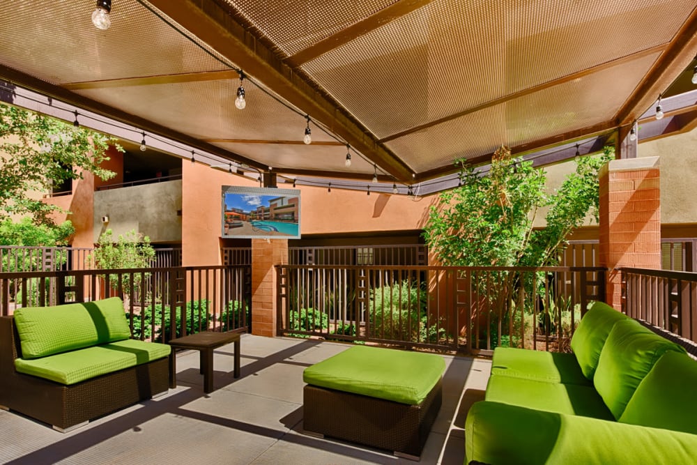 Green patio seating at Ten Wine Lofts in Scottsdale, Arizona