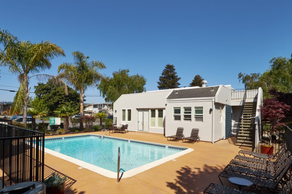 Outdoor swimming pool at Breakwater Apartments in Santa Cruz, California