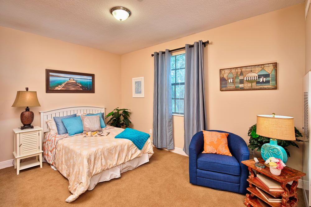 A resident bedroom at The Springs At South Biscayne in North Port, Florida. 