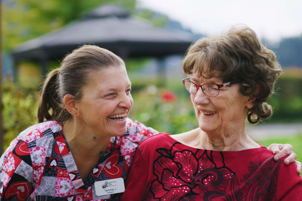 Staff and resident at Sweetbriar Villa in Springfield, Oregon