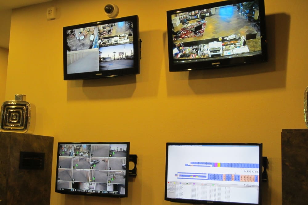 Security monitors at Absolute Self Storage in Thousand Palms, California