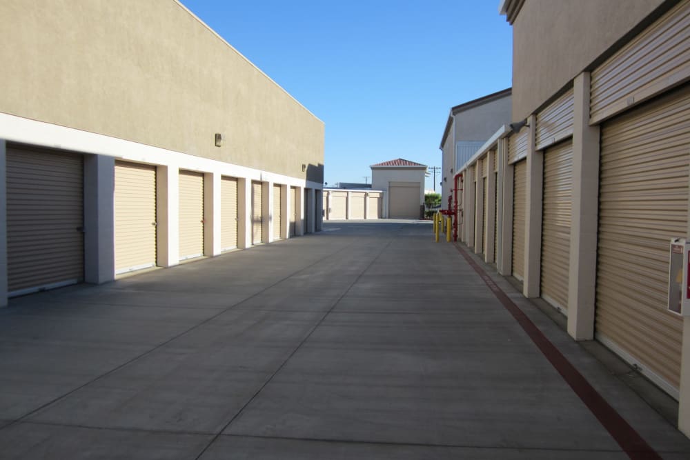 Wide aisles at Absolute Self Storage in Thousand Palms, California