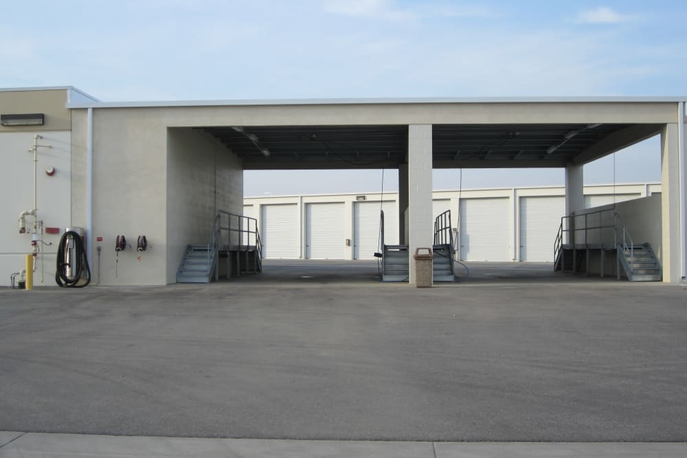 Covered loading areas at Daytona RV & Boat Storage in Perris, California