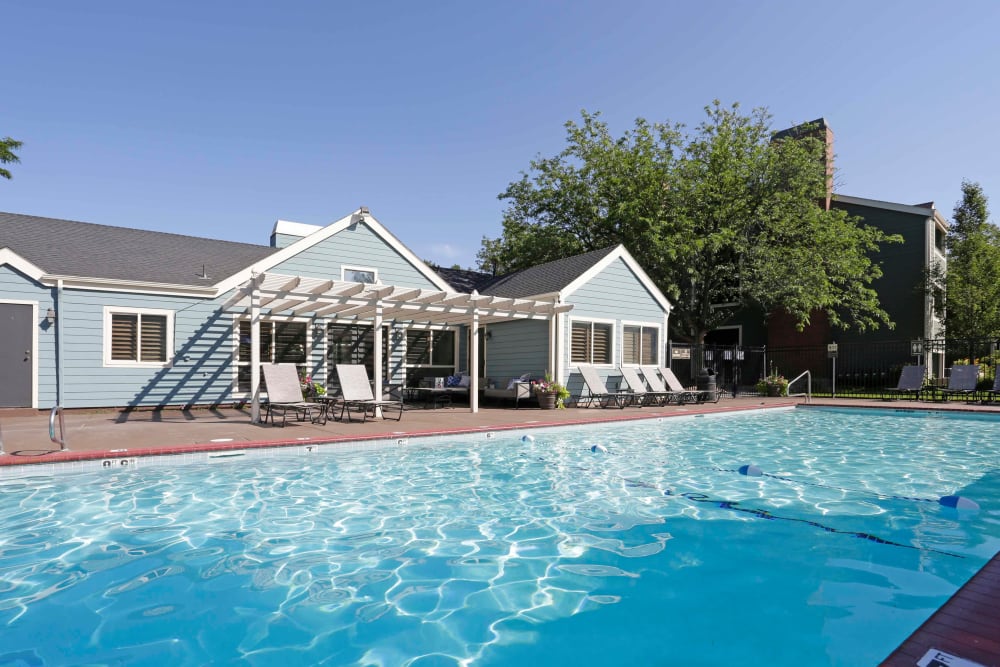 A beautiful swimming pool at Royal Ridge Apartments in Midvale, Utah