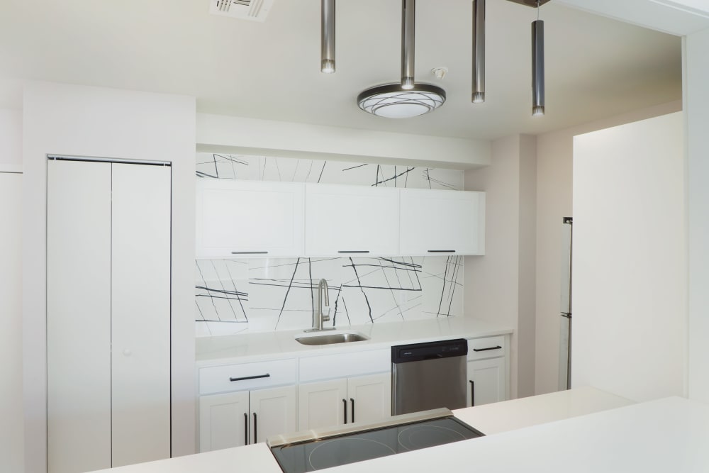 Kitchen with modern lighting at Element 250 in Hartford, Connecticut