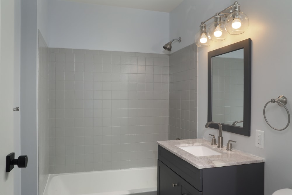Bathroom with modern details at Element 250 in Hartford, Connecticut
