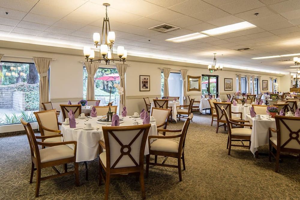 Community dining room at Pasadena Highlands in Pasadena, California