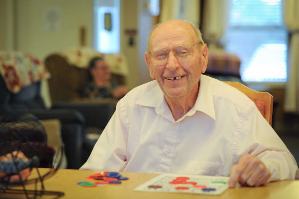 A man playing bingo at Chandler House in Yakima, Washington
