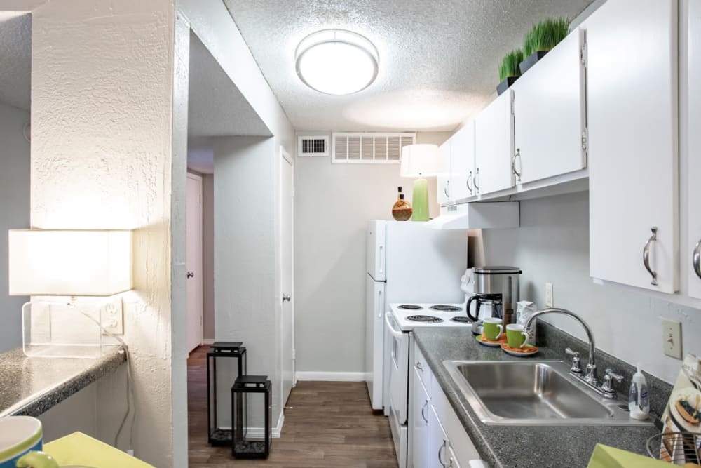 Model kitchen at Willowick Apartments in College Station, Texas