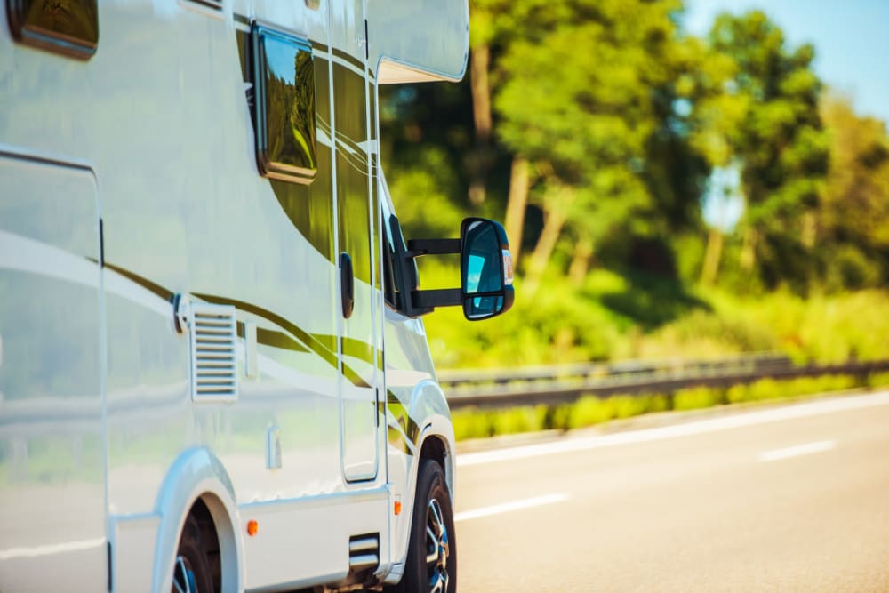 RV on the road toward Cliffdale Safe Storage in Fayetteville, North Carolina