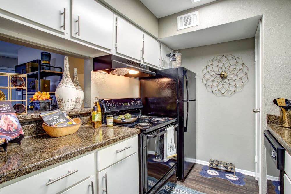 Model kitchen at 2400 Briarwest in Houston, Texas