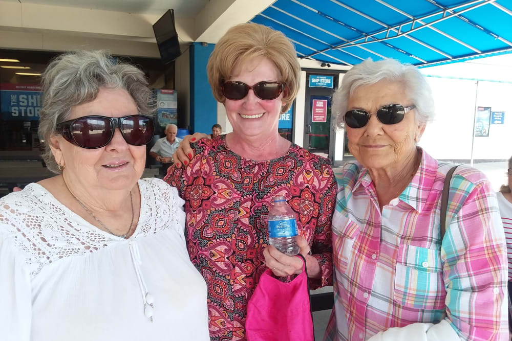 Resident friends at an outing near Merrill Gardens at Carolina Park in Mount Pleasant, South Carolina. 