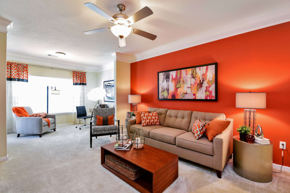 Spacious model living room at Lullwater at Bass in Macon, Georgia