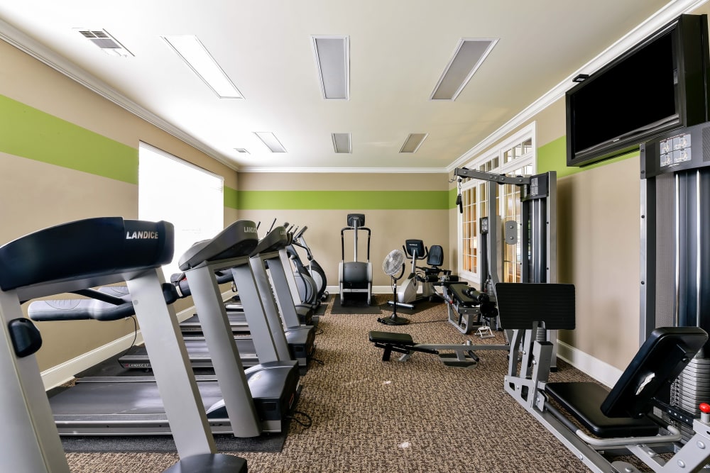 Fully equipped fitness center at Lullwater at Bass in Macon, Georgia
