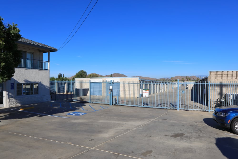 Security entrance at Storage Solutions in Riverside, California