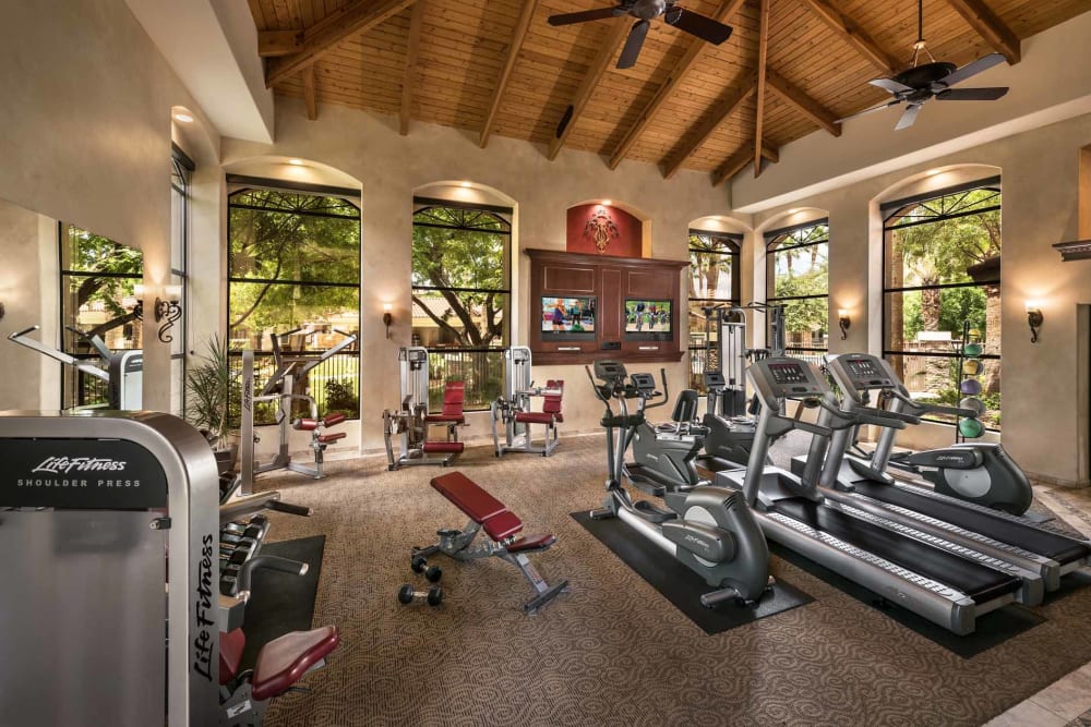 Contemporary fitness center at San Hacienda in Chandler, Arizona