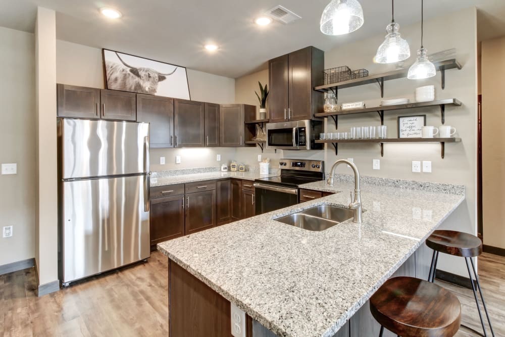 Beautiful Kitchen at Timnath Trail at Riverbend Apartment Homes in Timnath, Colorado