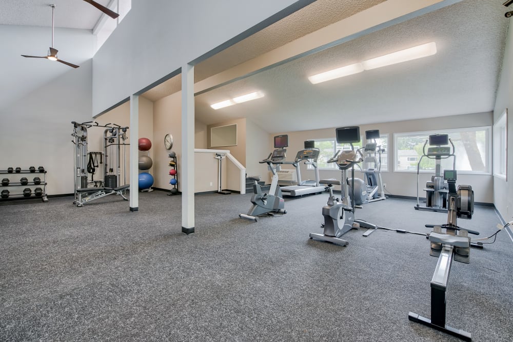 Amazing fitness center for residents to workout in at Lakeside Landing Apartments in Tacoma, Washington