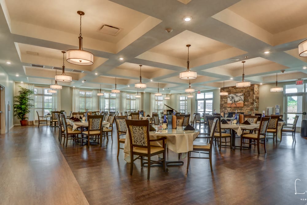 Grand dining hall at Arcadia Senior Living Clarksville in Clarksville, Tennessee