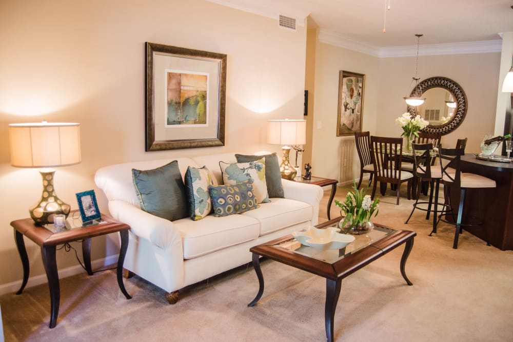 Spacious, bright living room at Lullwater at Saluda Pointe in Lexington, South Carolina