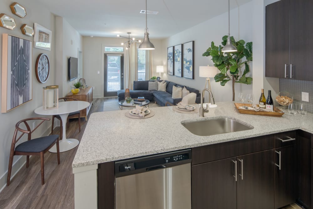 Kitchen layout at Leigh House in Raleigh, North Carolina