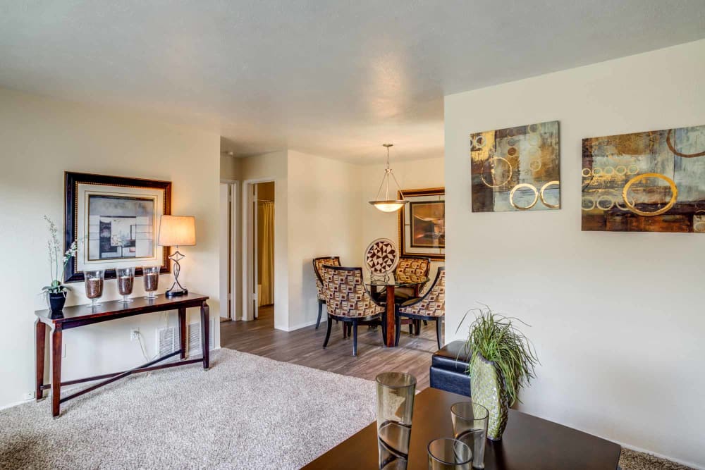 Spacious living room at Willow Oaks Apartments in Bryan, Texas
