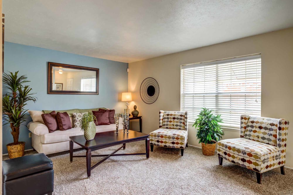 Model living room at Willow Oaks Apartments in Bryan, Texas