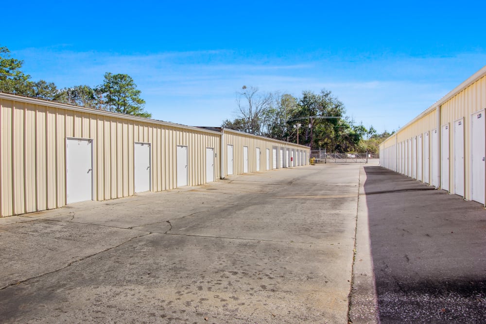 Outdoor storage units at Global Self Storage in Summerville, South Carolina