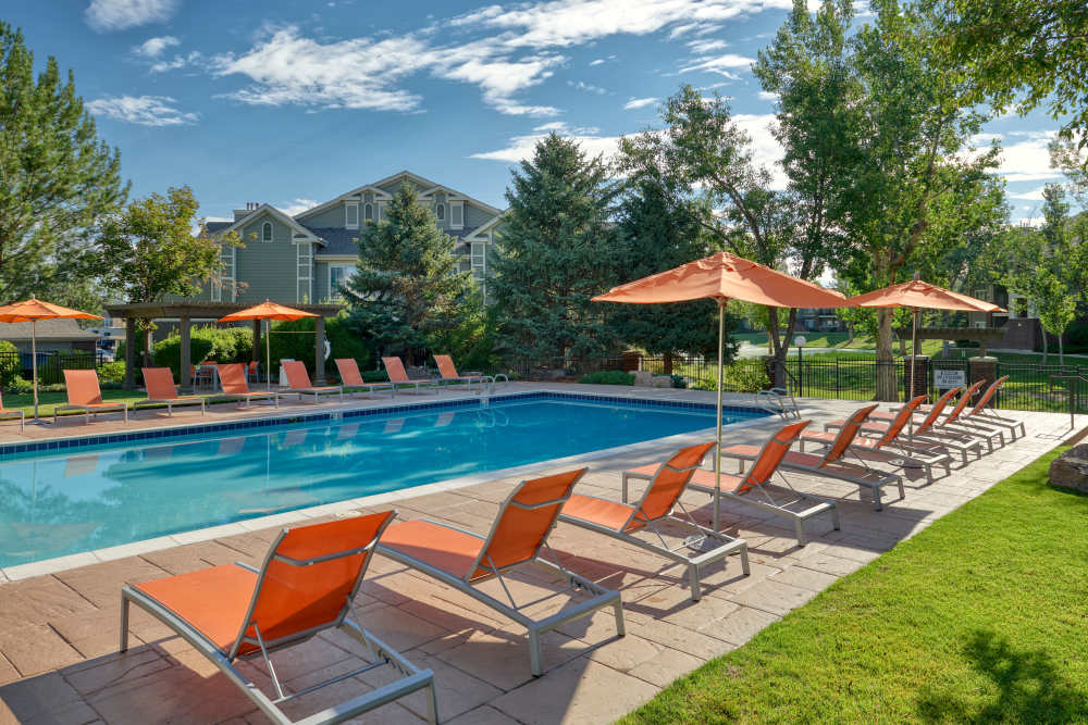 Pool side at Legend Oaks Apartments in Aurora, Colorado