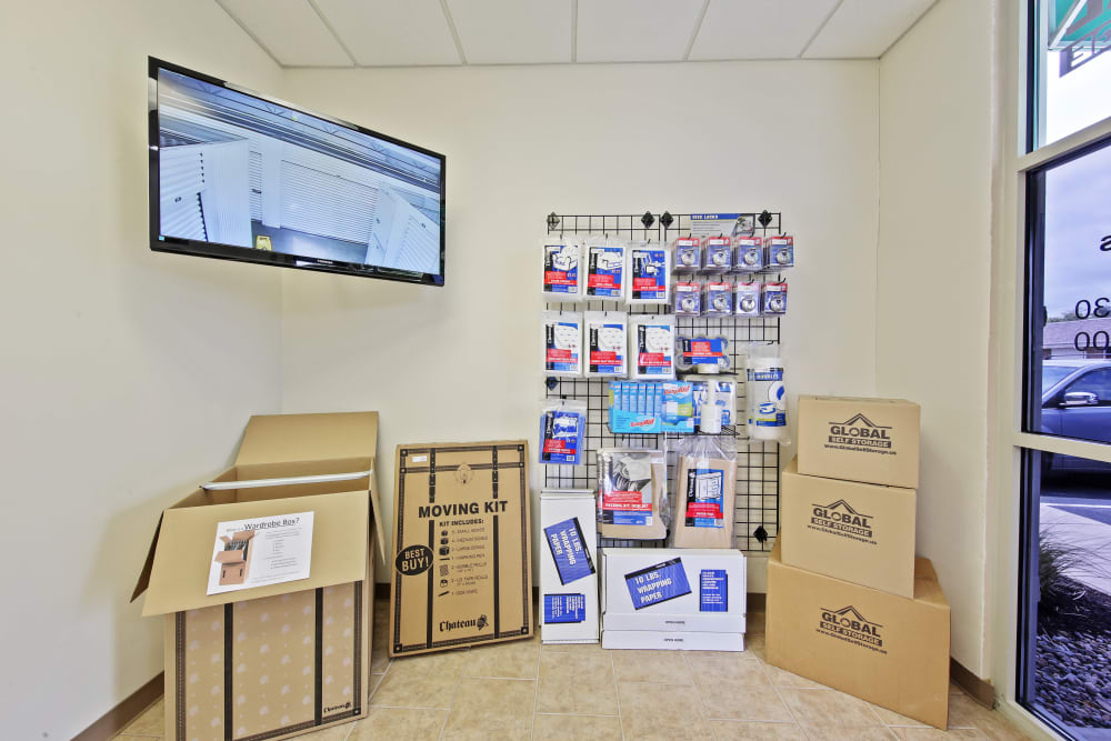 Storage supplies sold at Global Self Storage in McCordsville, Indiana
