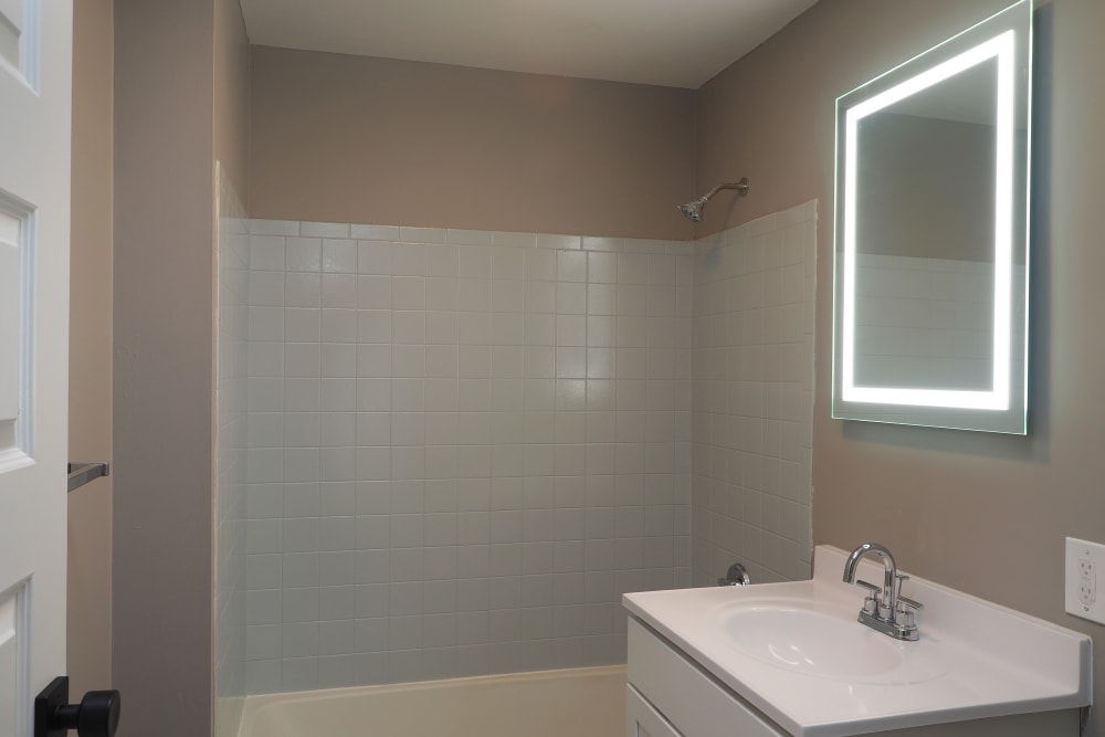 Bathroom with an LED mirror at Element 250 in Hartford, Connecticut