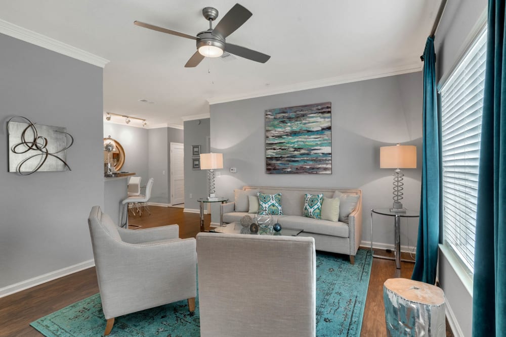 Model living room at Palms at World Gateway in Orlando, Florida
