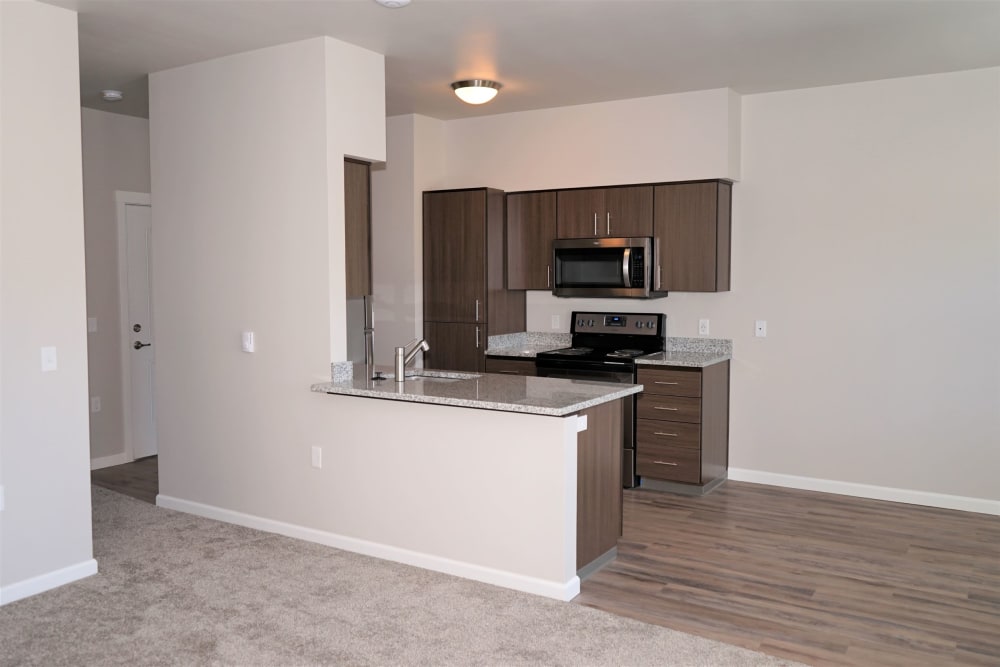 kitchen with breakfast bar at The Boulevard in Philomath, Oregon