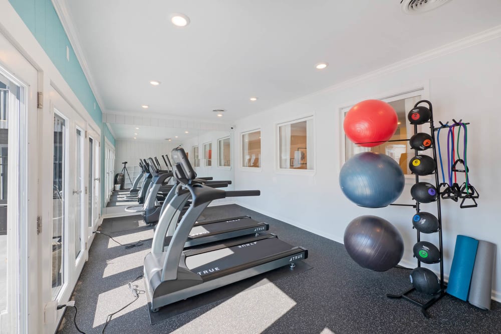 Fully equipped fitness center at The Reserve at Red Bank Apartment Homes in Chattanooga, Tennessee