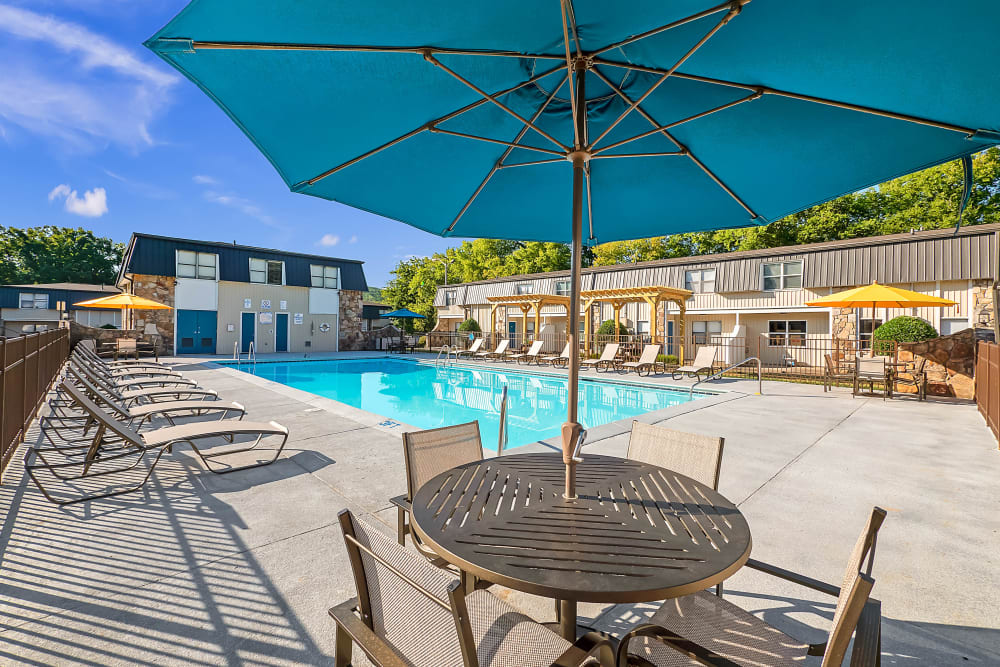 Beautiful pool area at Northshore Flats Apartments in Chattanooga, Tennessee