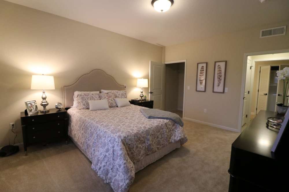 Comfy bedroom at Harmony at Five Forks in Simpsonville, South Carolina