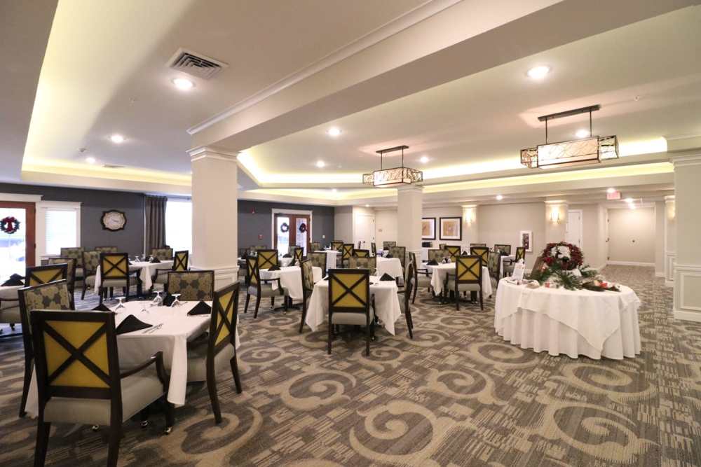 Grand dining area at Harmony at Five Forks in Simpsonville, South Carolina
