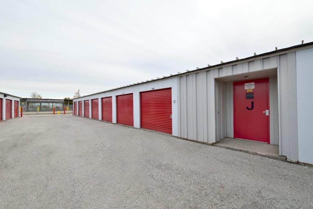 Exterior storage units at Apple Self Storage - Toronto - Danforth in Toronto, Ontario
