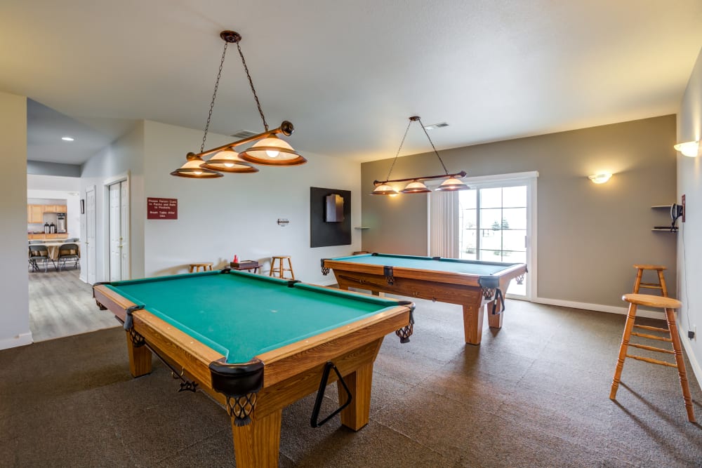 Billiard tables in the clubhouse at Sunflower in Fort Collins, Colorado