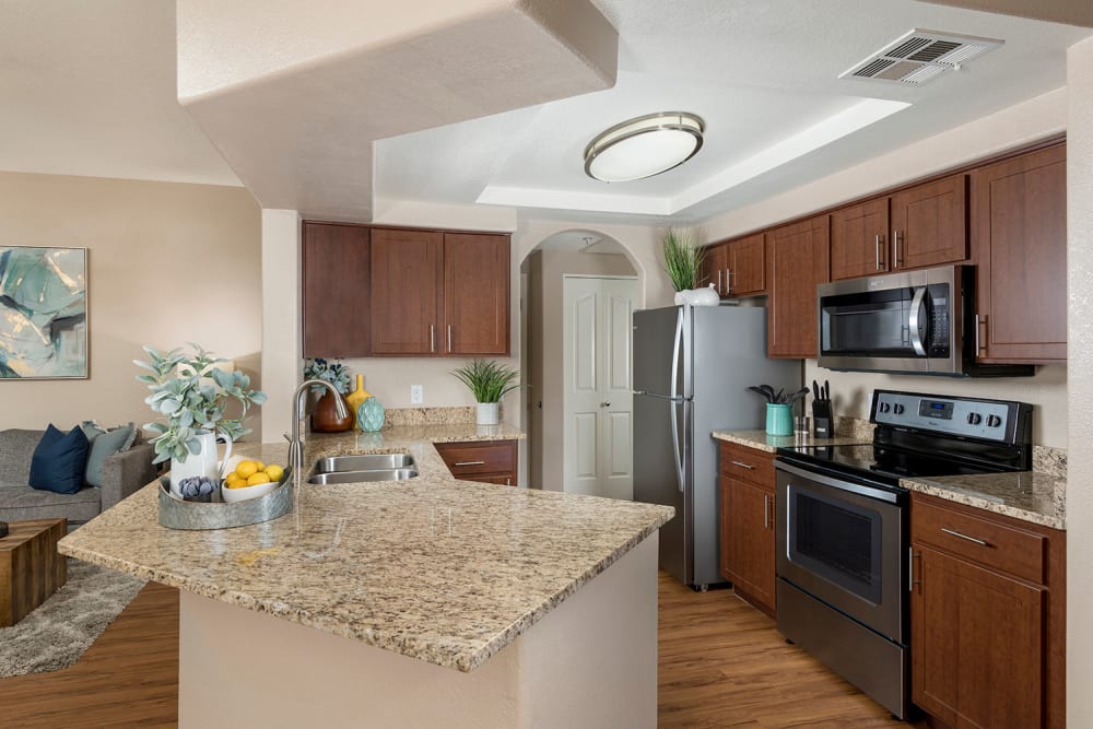 Kitchen with stainless steel appliances at San Antigua in McCormick Ranch