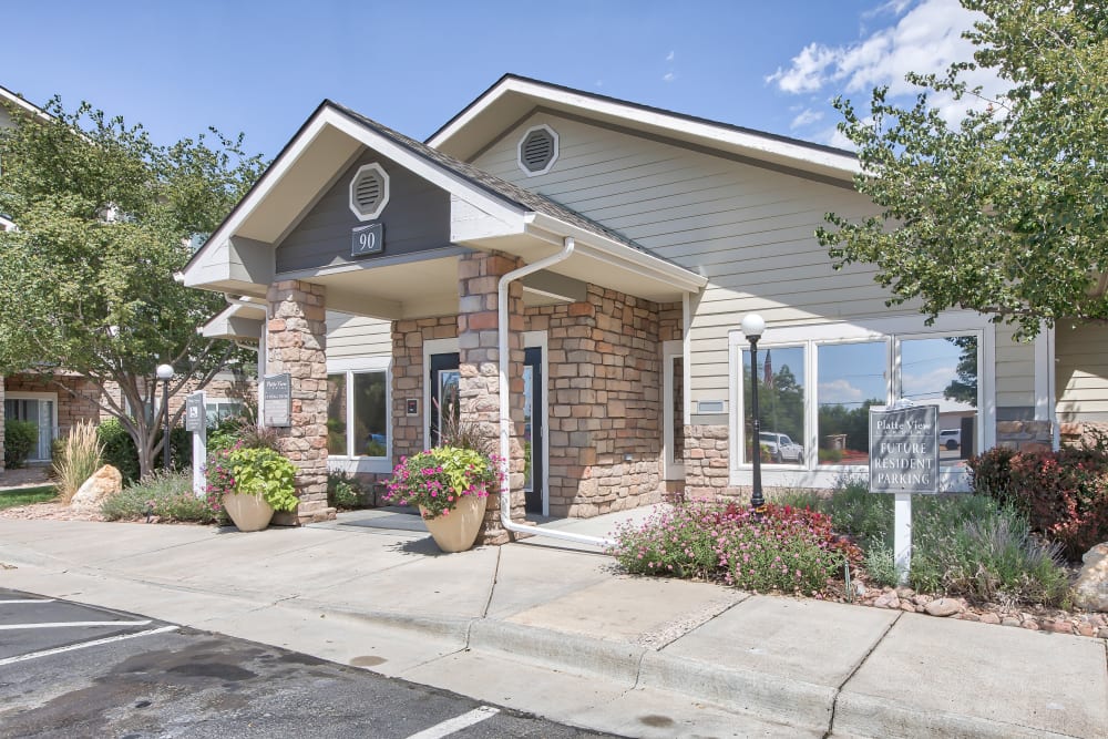 Exterior of the Rental Office at Platte View Landing in Brighton, Colorado