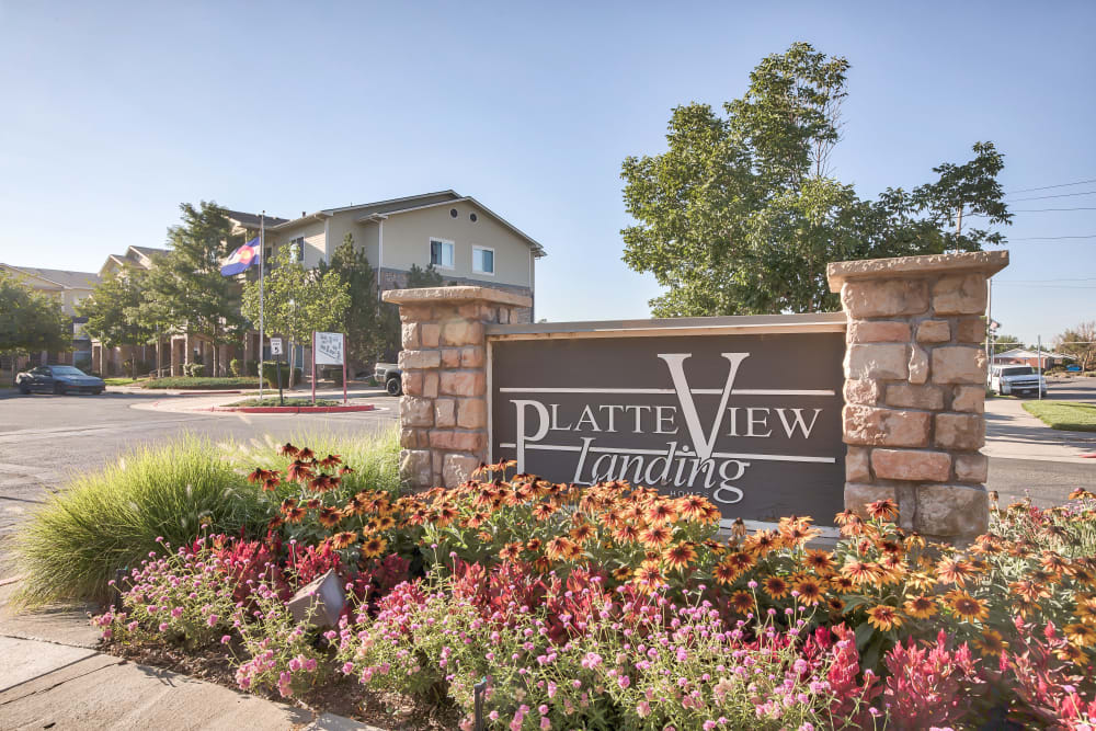 Entry Sign at Platte View Landing in Brighton, Colorado