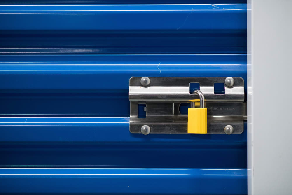 Secure lock on a storage unit door at Apple Self Storage - Mississauga East in Mississauga, Ontario