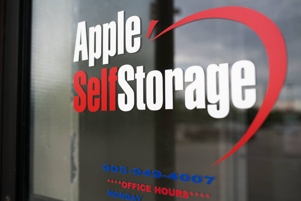 Logo on the door at Apple Self Storage - Mississauga East in Mississauga, Ontario